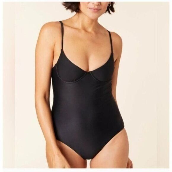 Andie One Piece Swimsuit Black XS The Luna Classic plunging v-neck - Picture 1 of 9